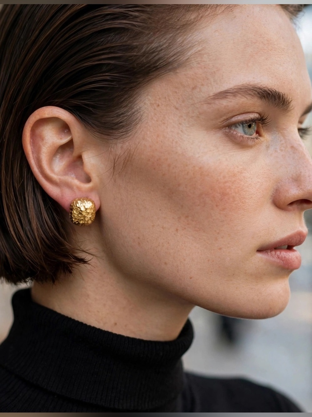 New Gold Nugget Stud Earrings S925 Silver Posts For Women E096
